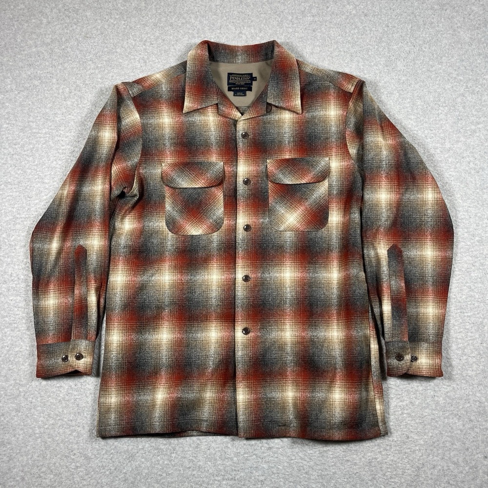 Pendleton Board Shirt Mens Medium Multicolor 100% Wool Flannel Shadow Plaid Loop